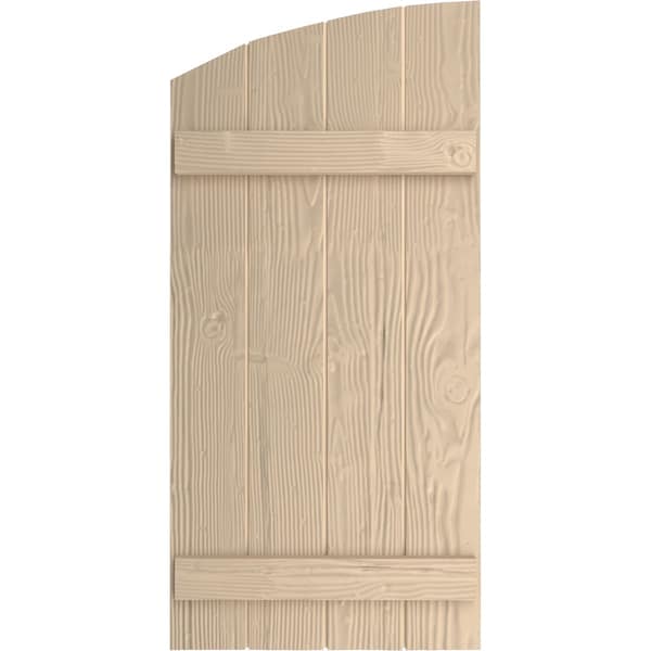 Sandblasted 4 Board Joined Board-n-Batten W/Elliptical Top Faux Wood Shutters, 22W X 86H